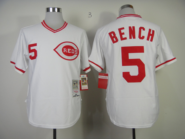 Men MLB Cincinnati Reds #5 Bench white throwback 1975 jerseys->cincinnati reds->MLB Jersey